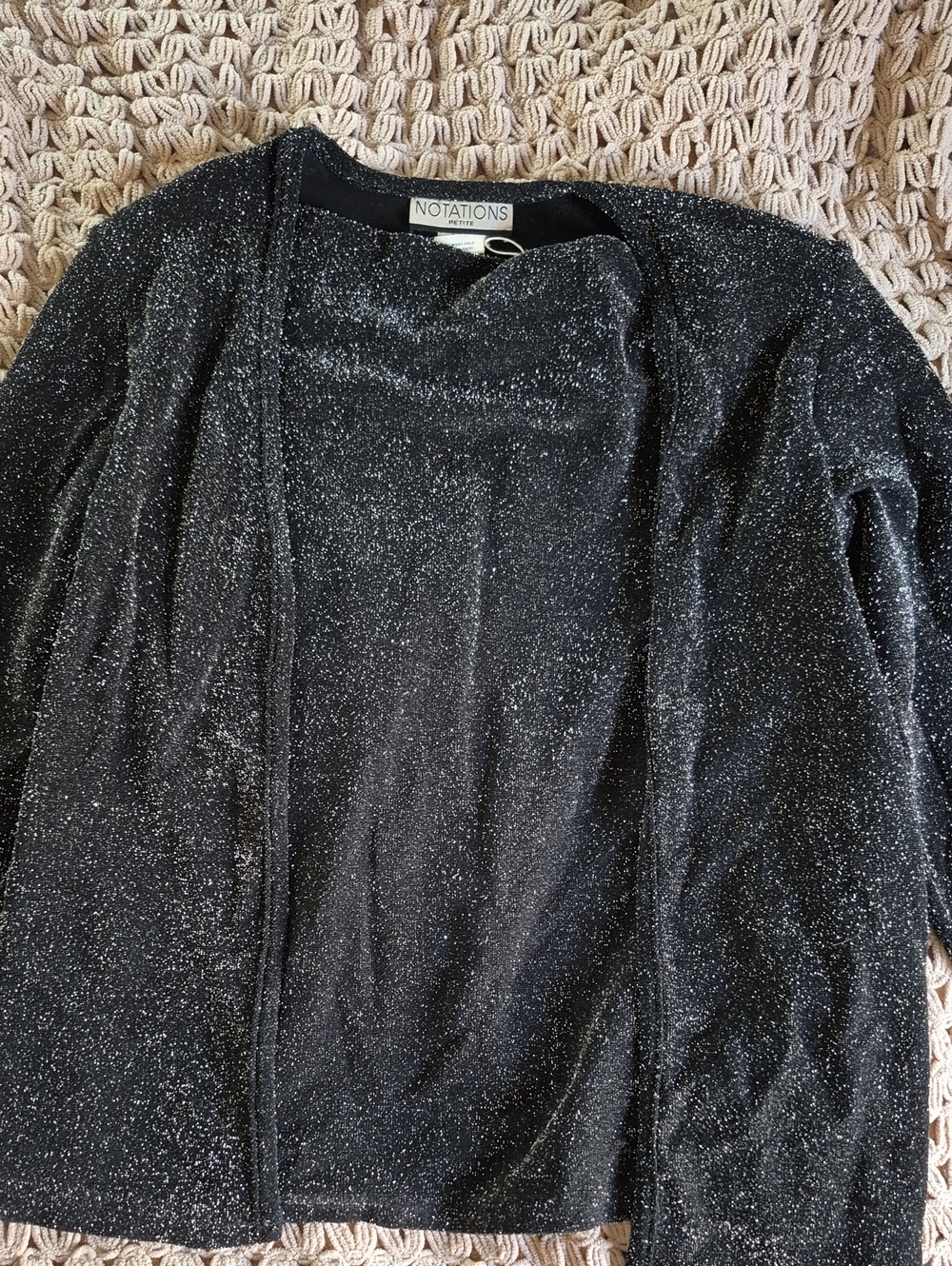 Notations black glitter top size s/p mock jacket
